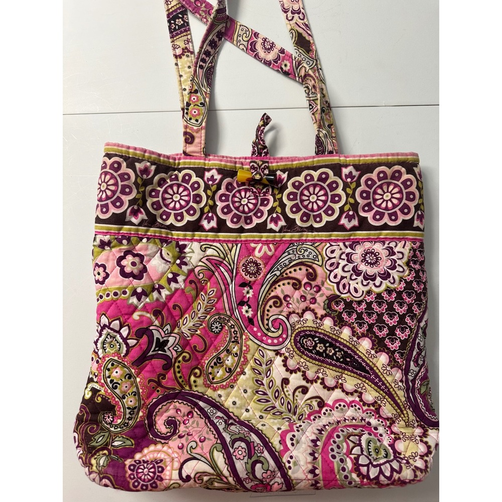 Vera Bradley Raspberry Fizz Quilted Cotton Tote Bag Paisley Floral Pink Purple
